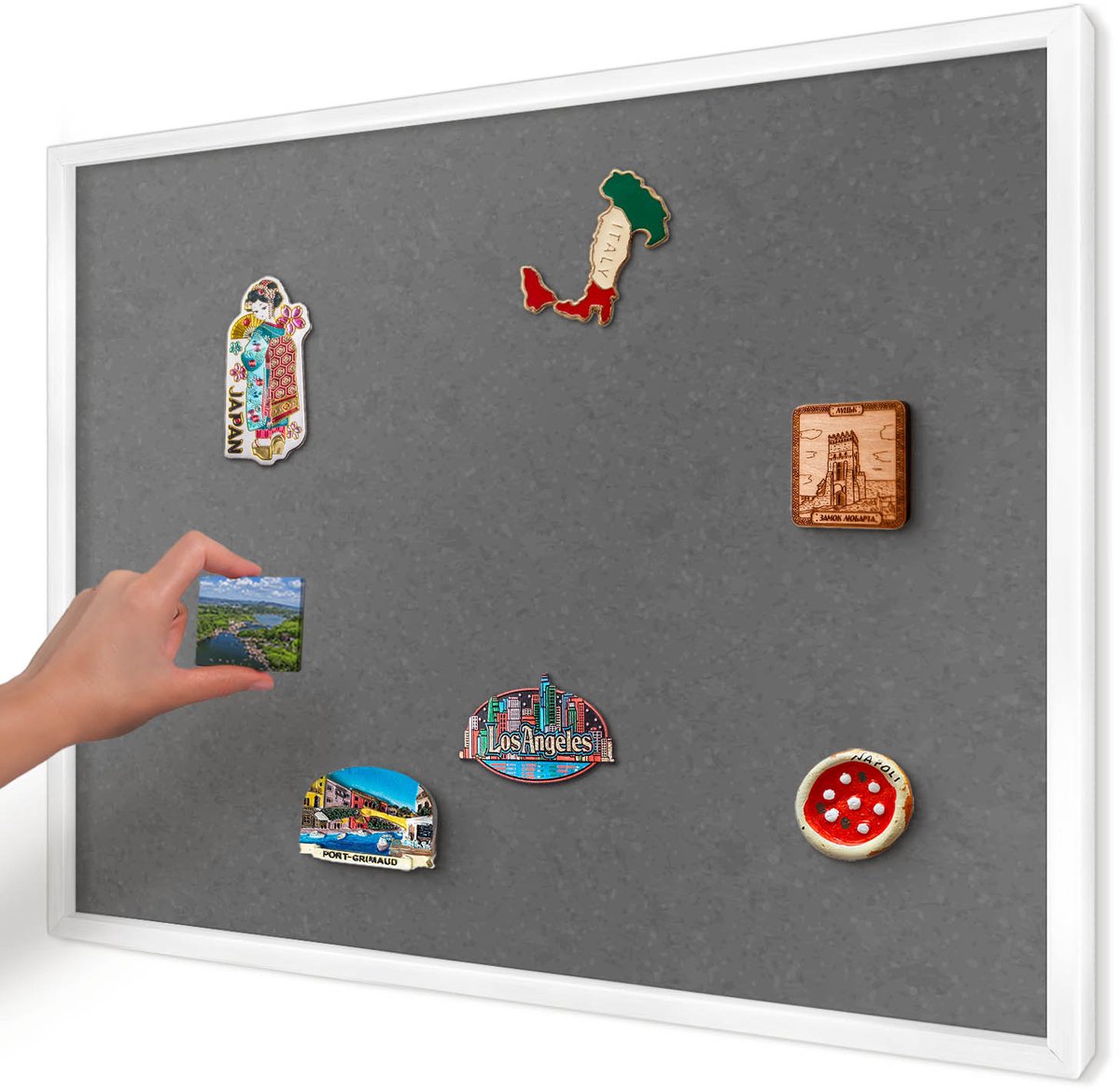 Artprintcave Grijs Magneetbord mit Witte Lijst - 70x50 cm - Grijze Textuur Magnetische Organizer - Minimalist Magneetbord Voor Keuken - Texturen