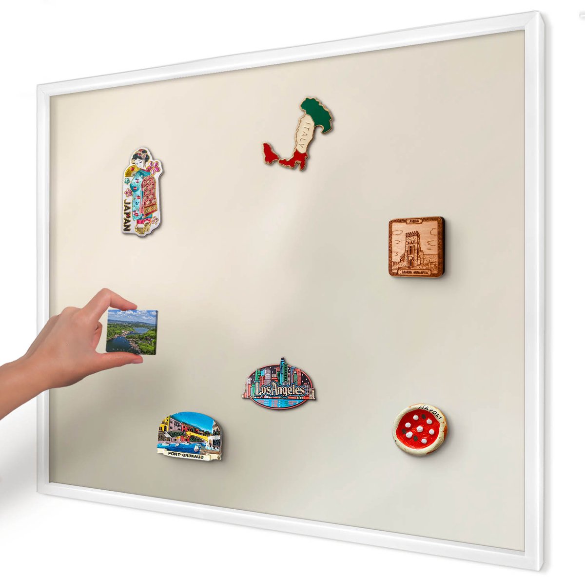 Artprintcave Beige Magneetbord mit Witte Lijst - 80x60 cm - Misttoon Magneetbord Voor Keuken - Minimalist Wandbord Magnetisch - Achtergronden En Patronen