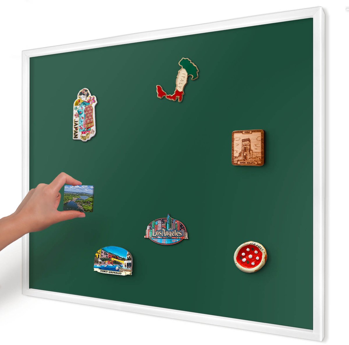 Artprintcave Groente Magneetbord mit Witte Lijst - 80x60 cm - Flesgroen Magneet Bord mit Frame - Minimalist Magneetbord Voor Keuken - Achtergronden En Patronen