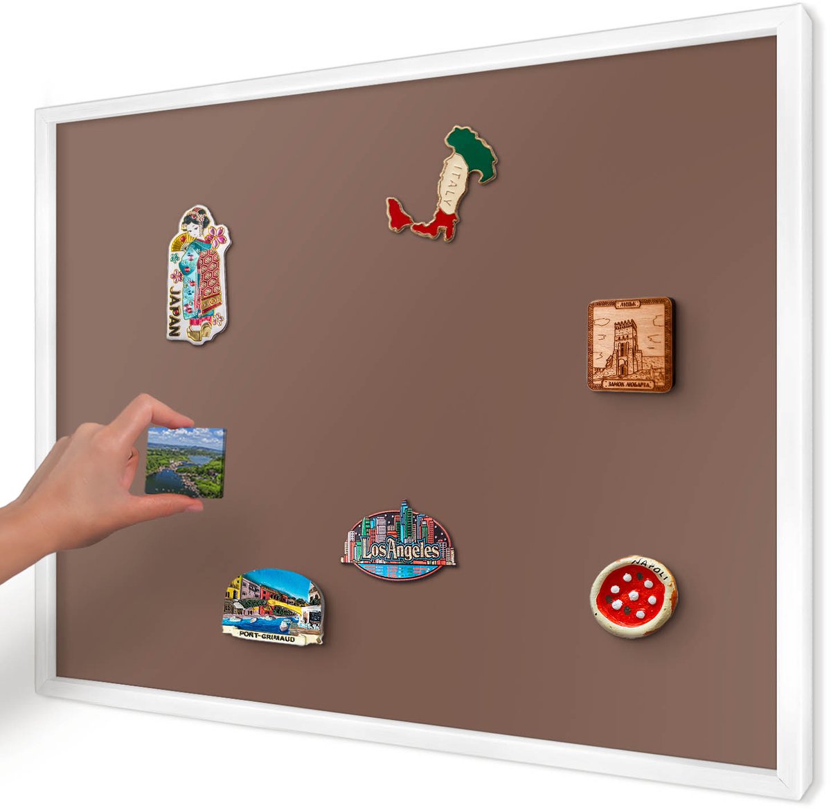Artprintcave Bruin Magneetbord mit Witte Lijst - 70x50 cm - Bruine Kleur Memobord Keuken - Minimalist Magnetisch Bord - Achtergronden En Patronen