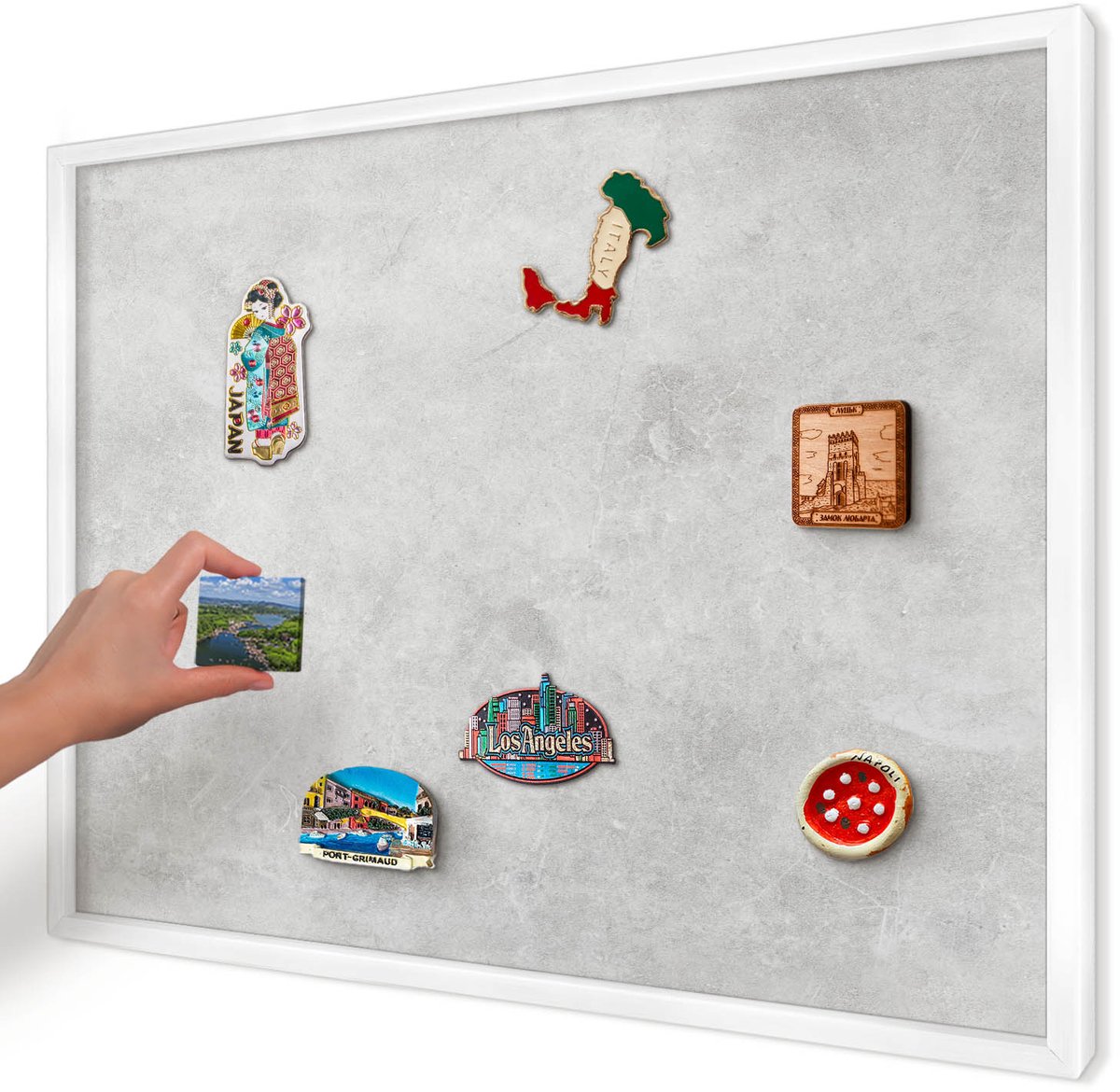Artprintcave Grijs Magneetbord mit Witte Lijst - 70x50 cm - Grijze Elegantie Magnetische Organizer - Minimalist Notitiebord - Achtergronden En Patronen