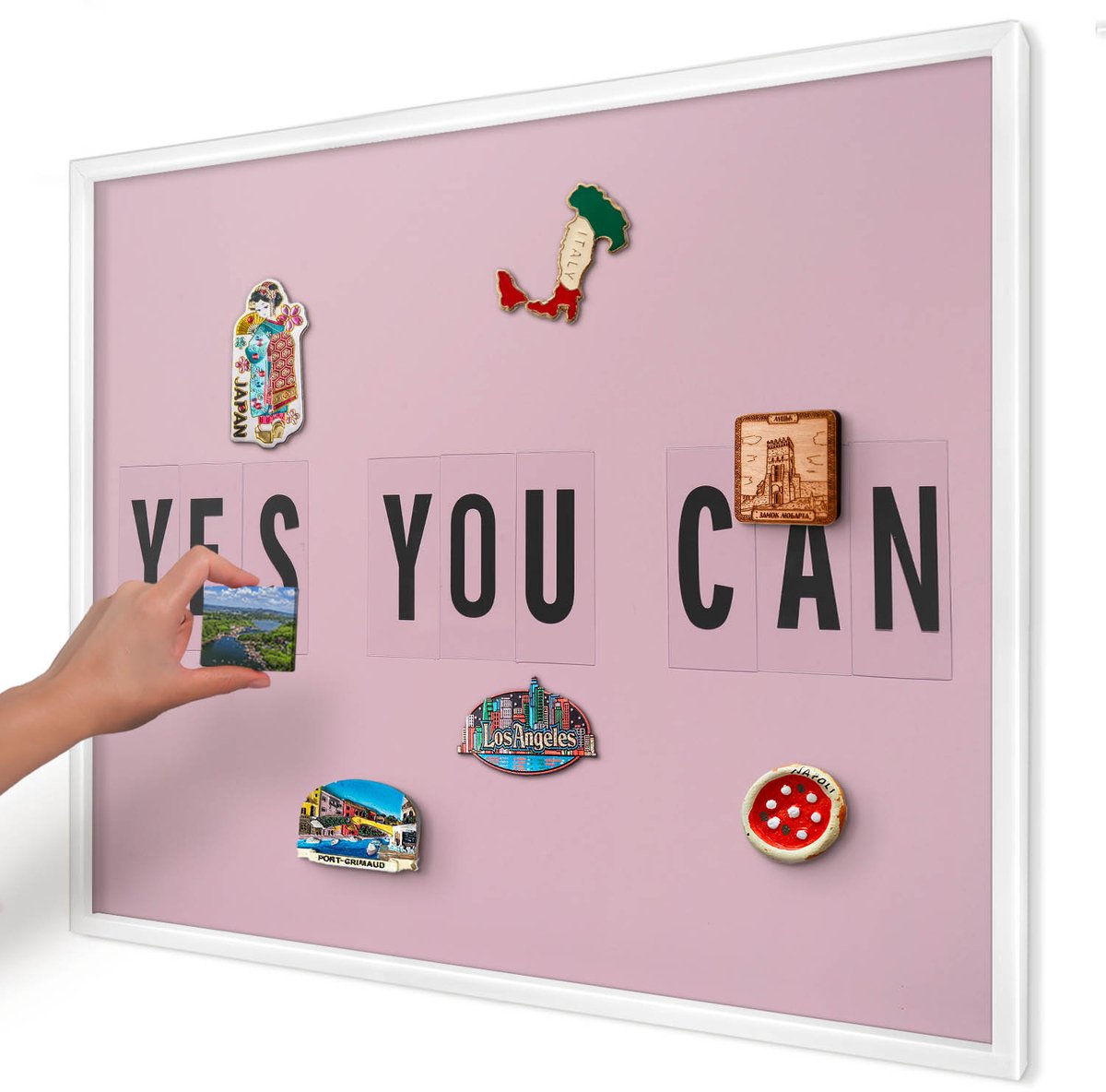 Artprintcave Roze Magneetbord mit Witte Lijst - 80x60 cm - Motivatie Elke Dag Magneet Bord mit Frame - Minimalist Magneetbord Voor Foto's - Teksten