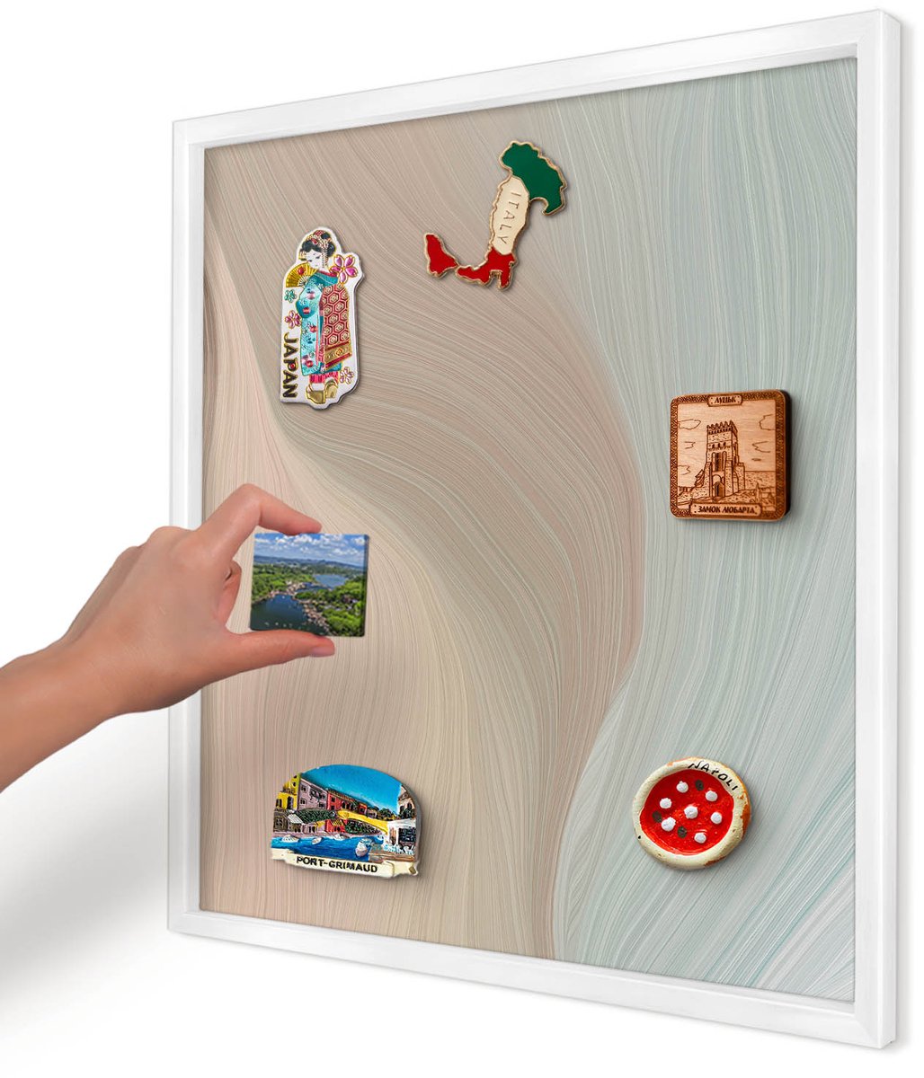 Artprintcave Beige Magneetbord mit Witte Lijst - 50x50 cm - Pastelkleurige Werveling Magnetisch Bord Voor Magneten - Abstract Magnetische Organizer - Abstractie