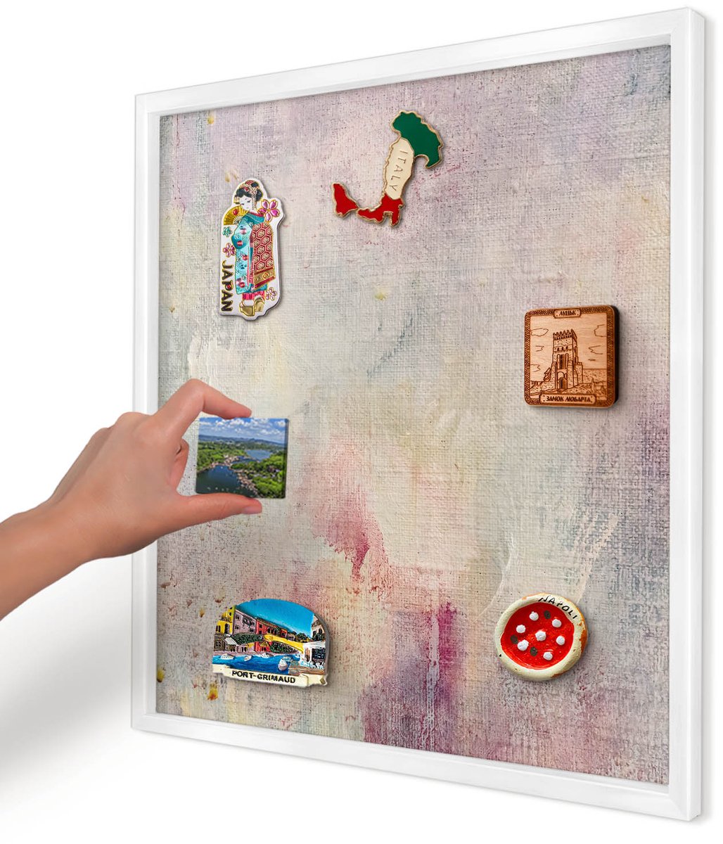 Artprintcave Romig Magneetbord mit Witte Lijst - 50x50 cm - Pastel Abstractie Magneetbord Voor Foto's - Abstract Notitiebord - Abstractie