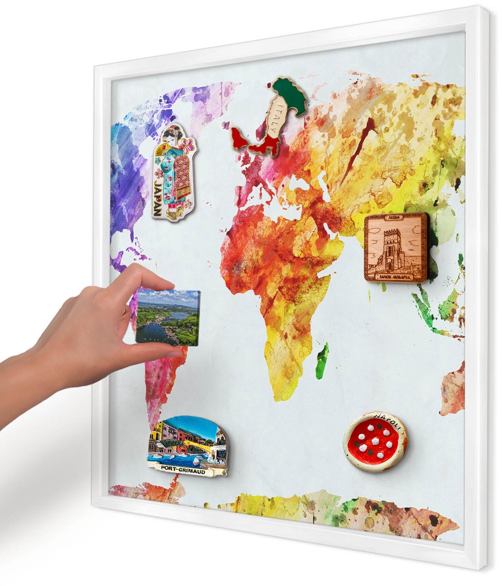 Artprintcave Geel Magneetbord mit Witte Lijst - 50x50 cm - Kleurenkaart Magnetische Organizer - Waterverf Magneetbord Voor Keuken - Kaarten