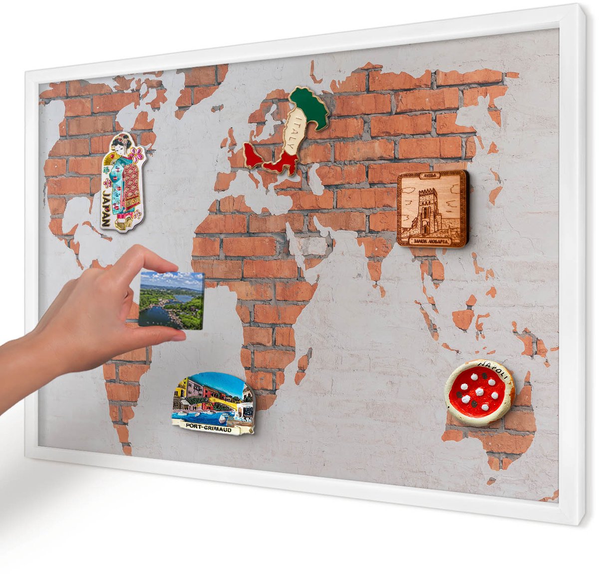Artprintcave Oranje Magneetbord mit Witte Lijst - 60x40 cm - Bakstenen Plattegrond Bord Voor Magneten - Industrieel/Loft Magnetisch Bord - Kaarten