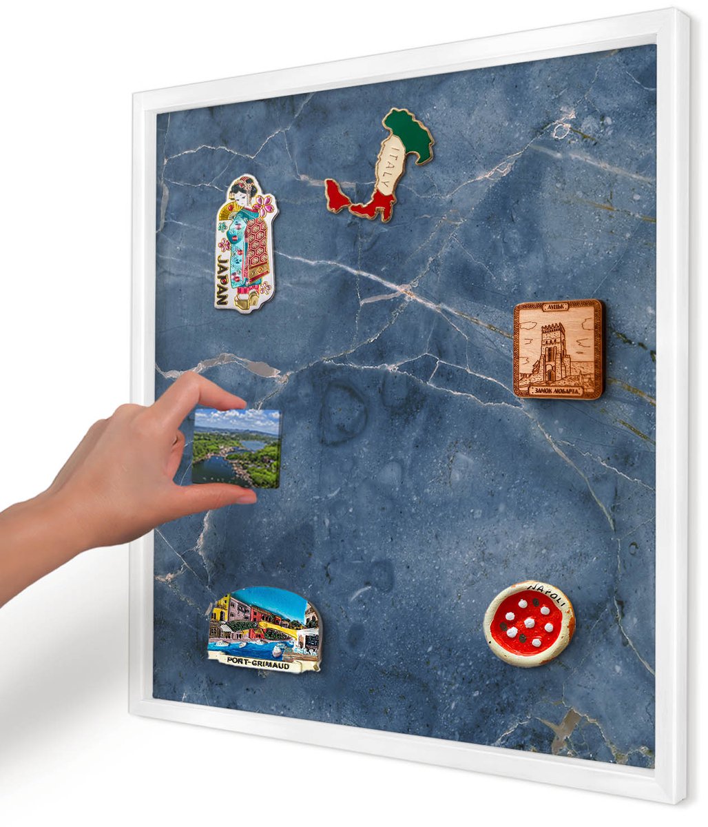 Artprintcave Marine Magneetbord mit Witte Lijst - 50x50 cm - Marmeren Elegantie Magnetisch Bord - Modern Notitiebord - Texturen