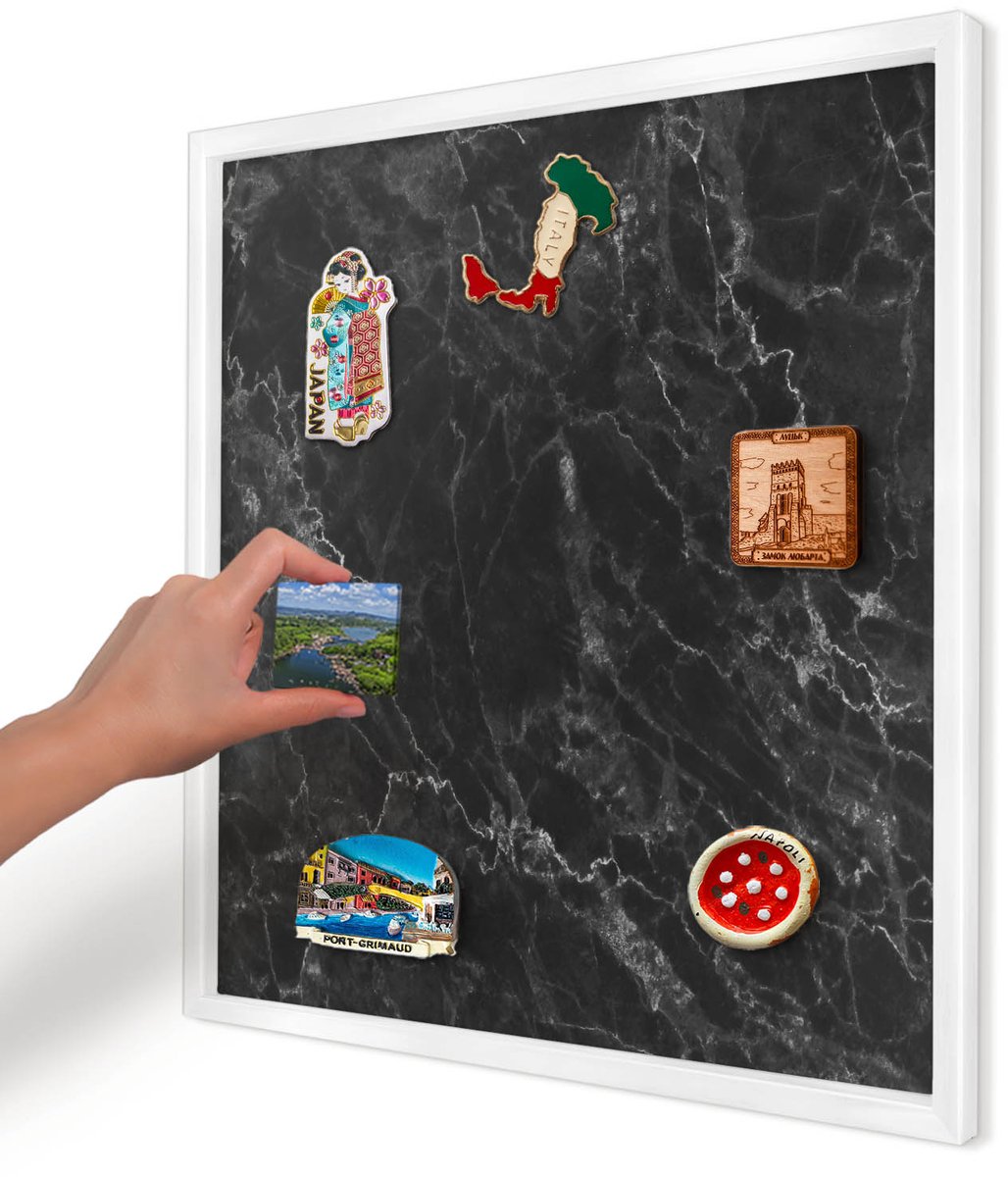 Artprintcave Zwart Magneetbord mit Witte Lijst - 50x50 cm - Zwart Marmer Magneetbord Voor Keuken - Minimalist Memobord Keuken - Texturen