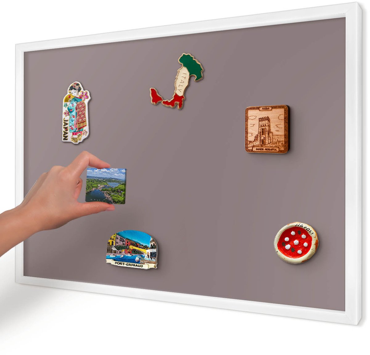 Artprintcave Roze Magneetbord mit Witte Lijst - 60x40 cm - Asbruin Magnetisch Bord - Minimalist Magneetbord Voor Foto's - Achtergronden En Patronen