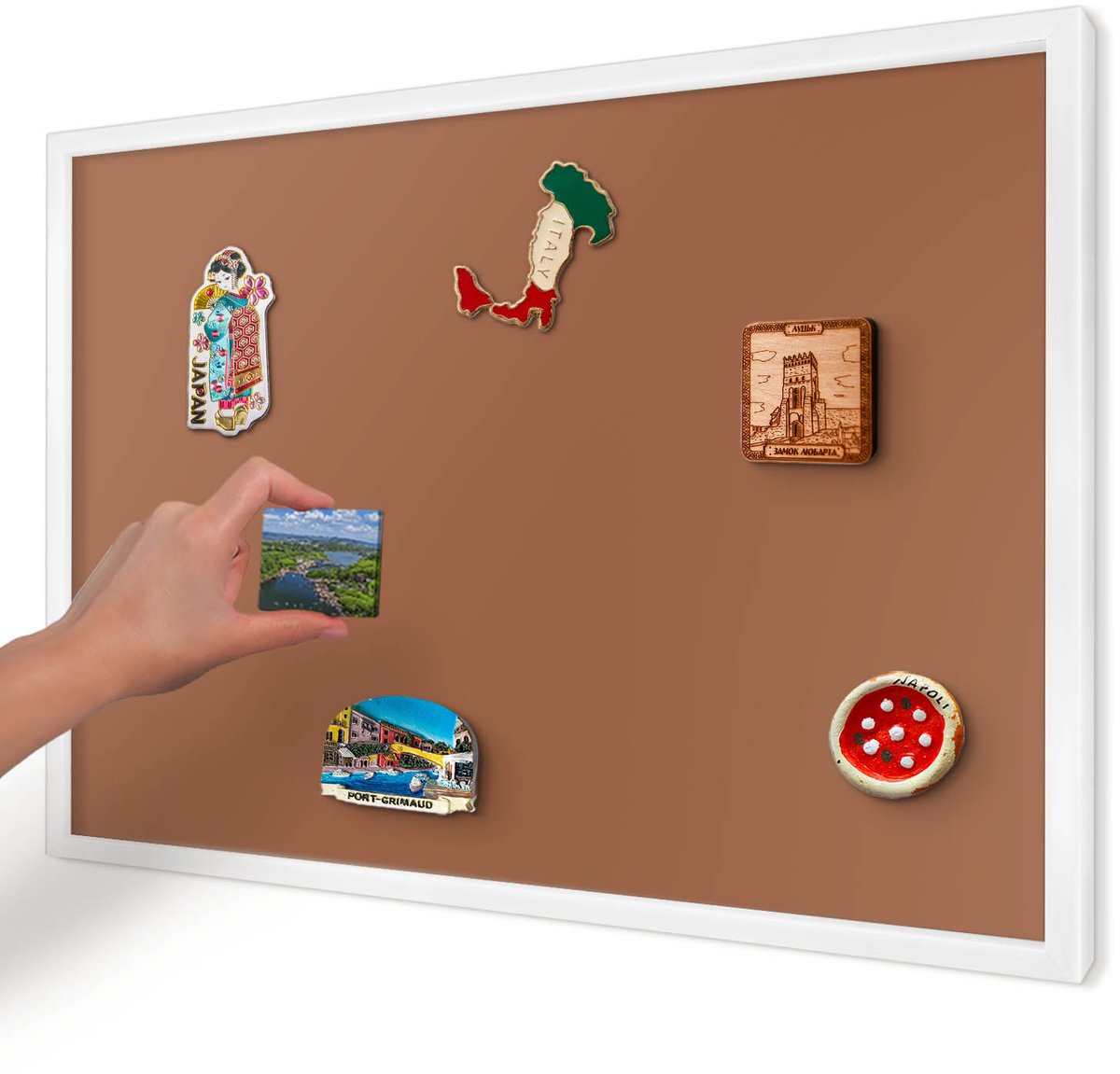 Artprintcave Bruin Magneetbord mit Witte Lijst - 60x40 cm - Donkeroranje Magneetbord Voor Foto's - Minimalist Magnetische Organizer - Achtergronden En Patronen