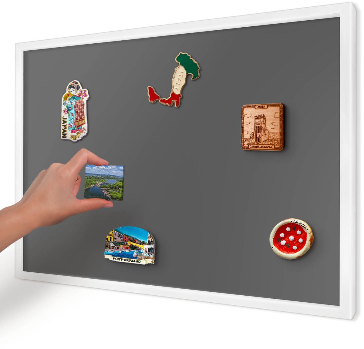 Artprintcave Grijs Magneetbord mit Witte Lijst - 60x40 cm - Donkergrijs Magnetisch Bord - Minimalist Magnetisch Bord Voor Magneten - Achtergronden En Patronen