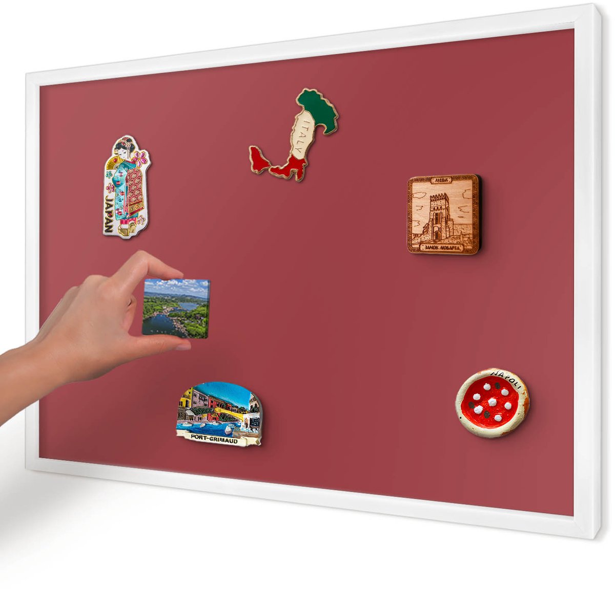 Artprintcave Bordeaux Magneetbord mit Witte Lijst - 60x40 cm - Bordeauxrode Kleur Notitiebord - Minimalist Magnetische Organizer - Achtergronden En Patronen
