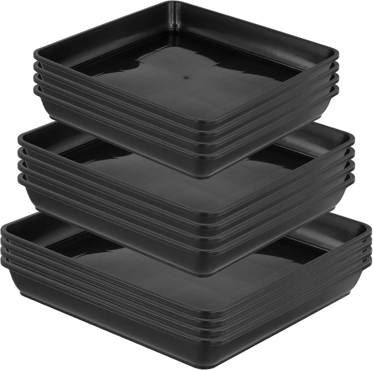 Set of 12 Plant Pot Coasters, 22-30 cm, 3 Sizes, Square, Black, Coasters for Outdoor and Indoor - ShopVlot