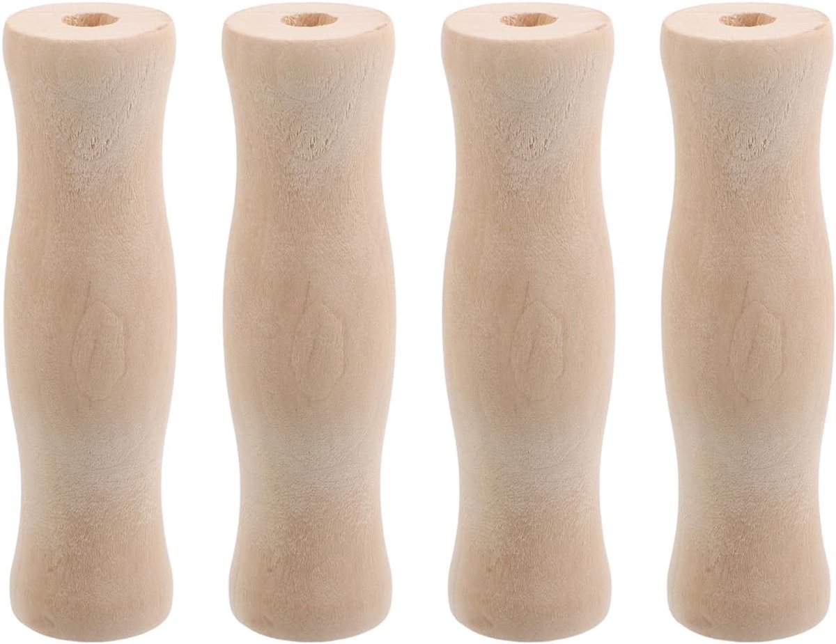 SnelShoppen - 4-delige houten handvatten voor keukenhulpmiddelen, ergonomisch en hittebestendig, ideaal voor grillen, kamperen en buiten koken