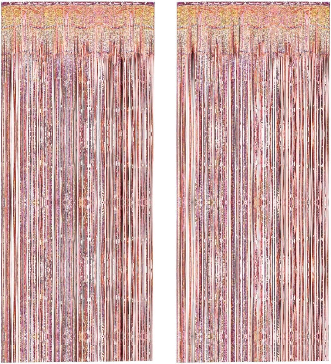 2 Pieces Metallic Curtains for Party Foil Curtains Glittering Slats Fringe Decoration Birthday Christmas Curtains for - ShopVlot