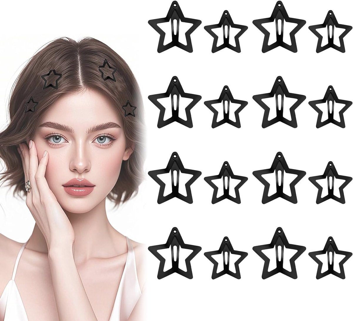 SnelShoppen - 16-delige Ster Haarspelden Set - Zwart - Perfect voor Feestjes, Bruiloften, en Dagelijks Gebruik - Stijlvolle Haaraccessoires voor Dames