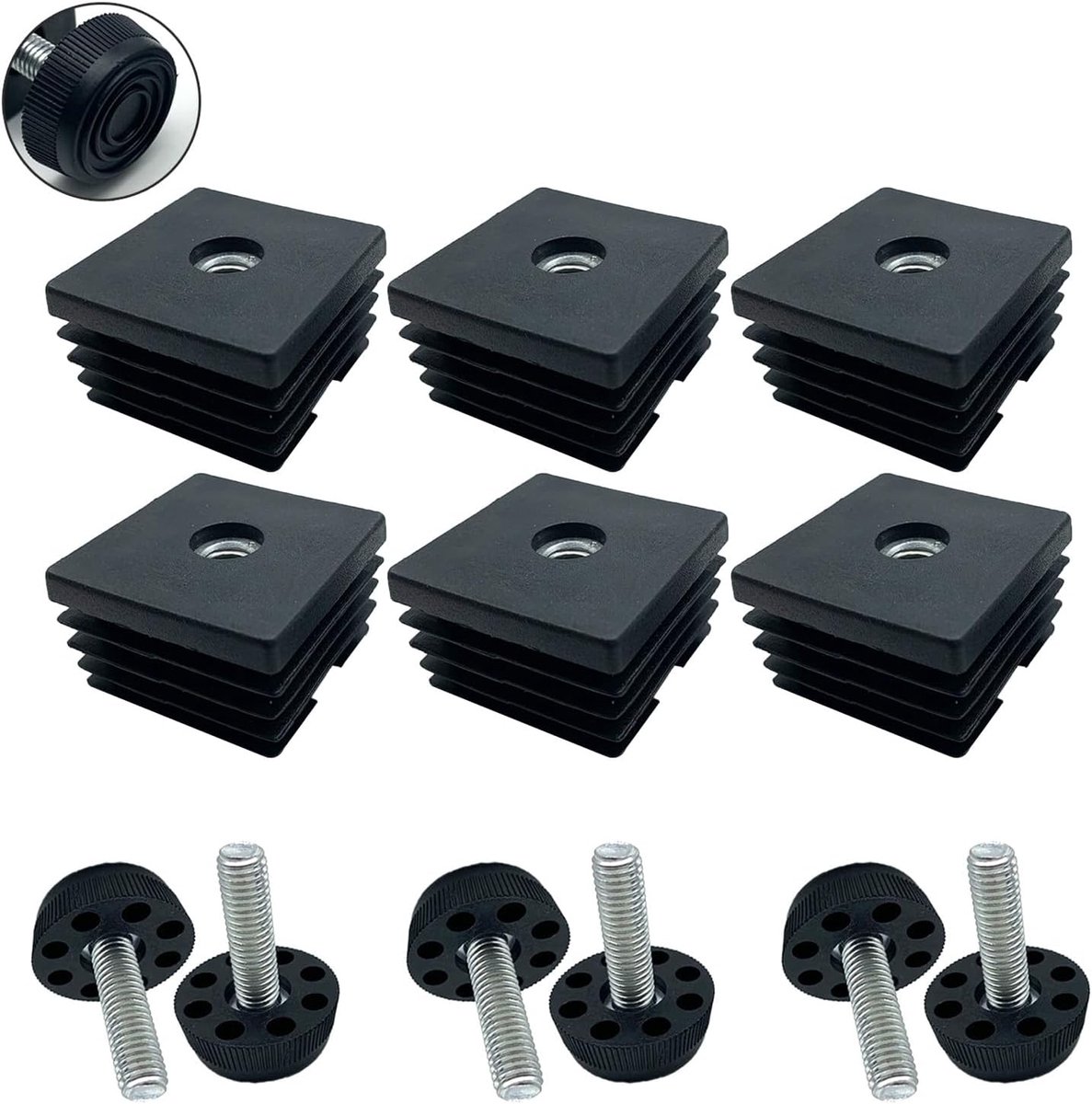 Pack of 6 Pipe Stops Square M8 Thread Stops Plastic Square Slat Stops Square Tube Stops with Furniture Feet - ShopVlot