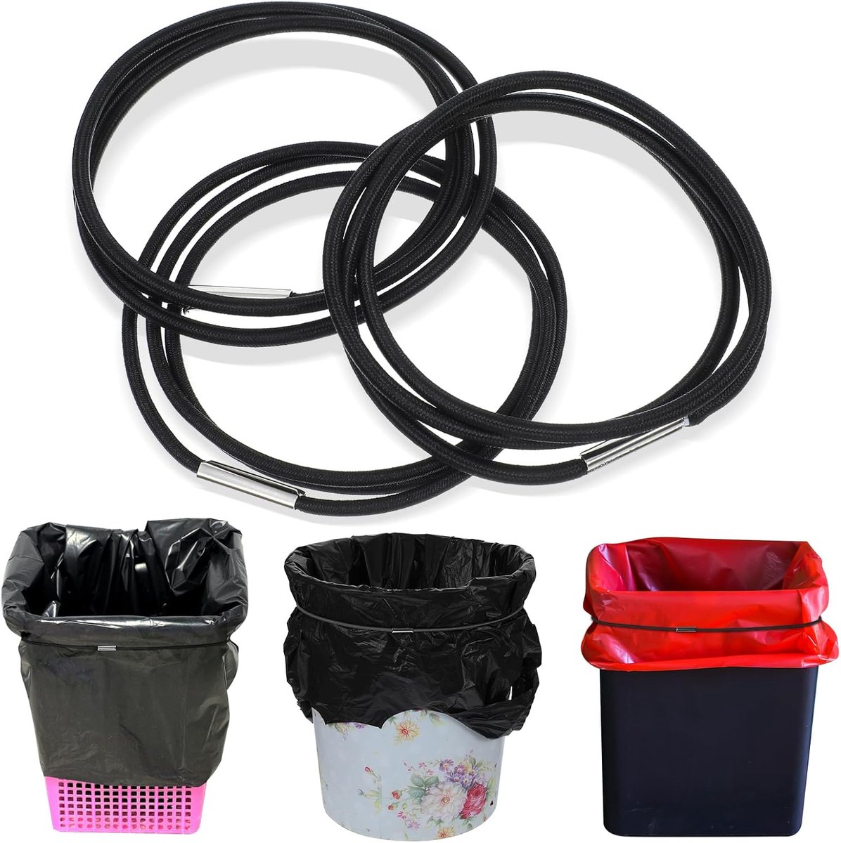 SnelShoppen - 3 Stuks Rubber Vuilnisbak Touwen - Elastische Afvalcontainer Bevestigingsbanden - Geschikt voor 13-30 Gallon - Duurzaam en Stretchy - Vo