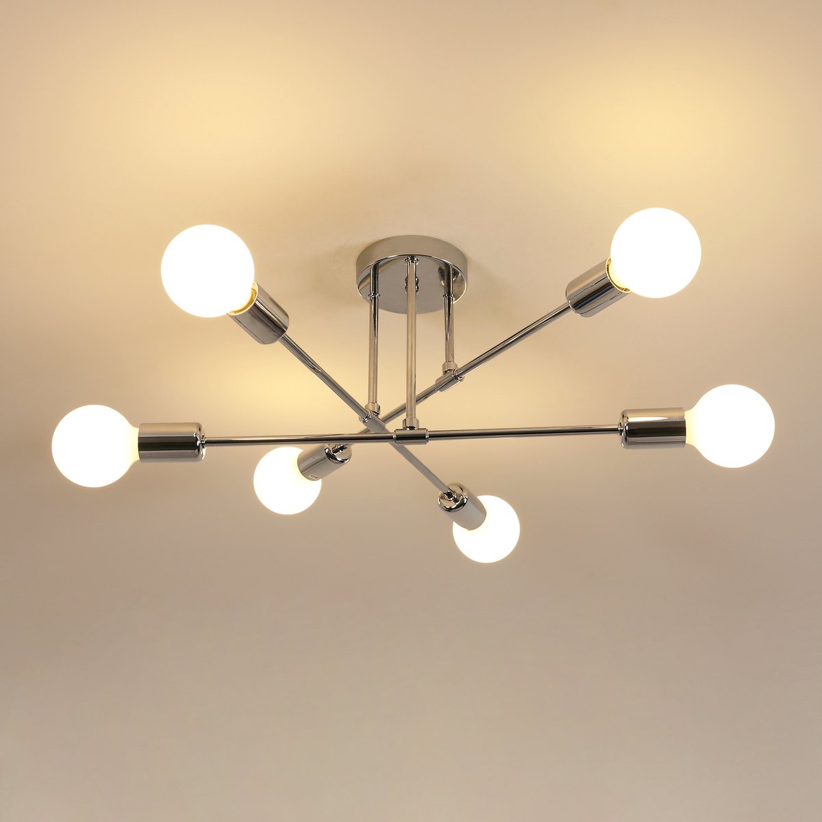 Riserva Industriële Plafondlamp - Chroom - 6x E27 Fitting - Vintage Metalen Plafondlamp - Retro Plafondverlichting voor Woonkamer, Eetkamer en Slaapkamer