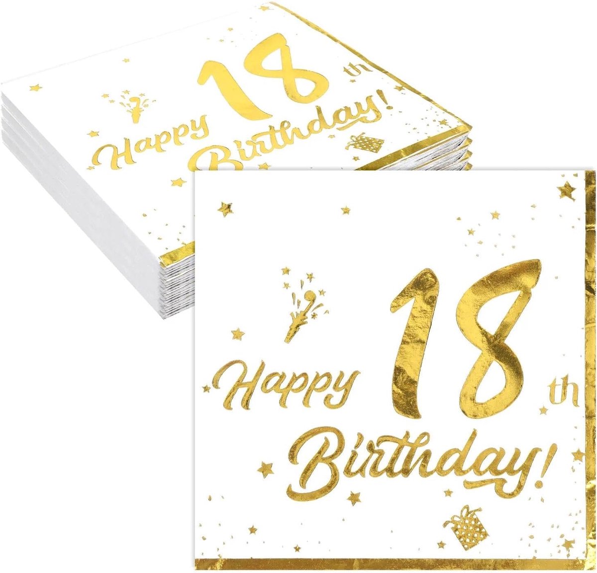 SnelShoppen - 40 Witte Servetten voor 18e Verjaardag met Gouden Belettering, 33 x 33 cm, Perfect voor Feestdecoratie en Jubilea, Voor Jongens en Meisj