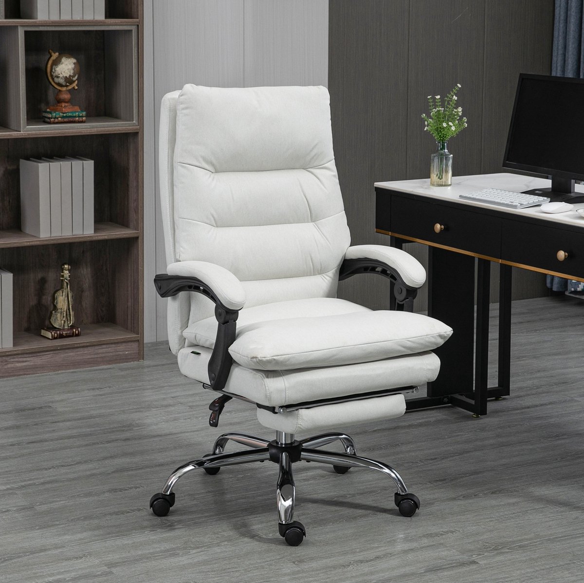 COVREO Bureaustoel 65 x 72 x 109-117 cm crèmewit, kunstleer met massagefunctie