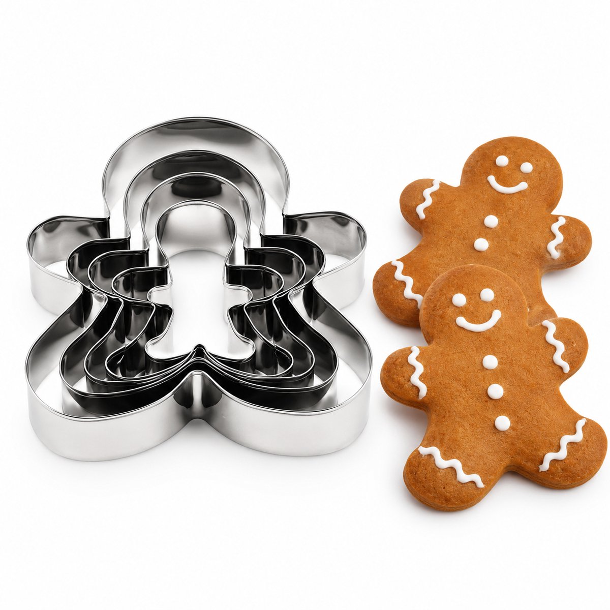 Uitsteekvorm Koekemannetje - Peperkoekmannetje Uitsteekvormen - Set Kerst uitstekers - RVS Koekjesvormen - 5 Stuks