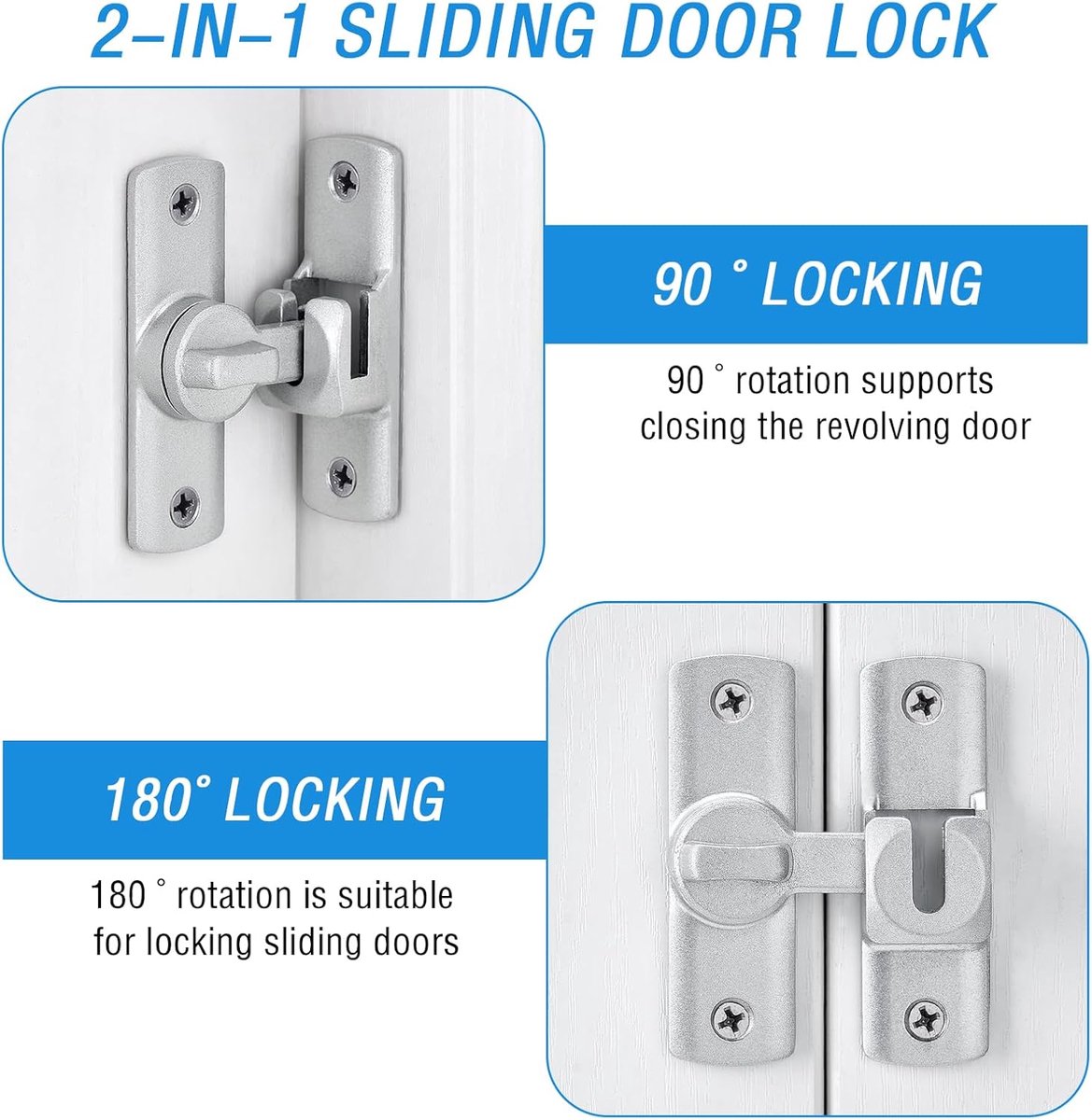 Schuifdeur slot 2-in-1 - Aluminium legering - 90°/180° vergrendeling - Geschikt voor verschillende deurtypes - ShopVlot