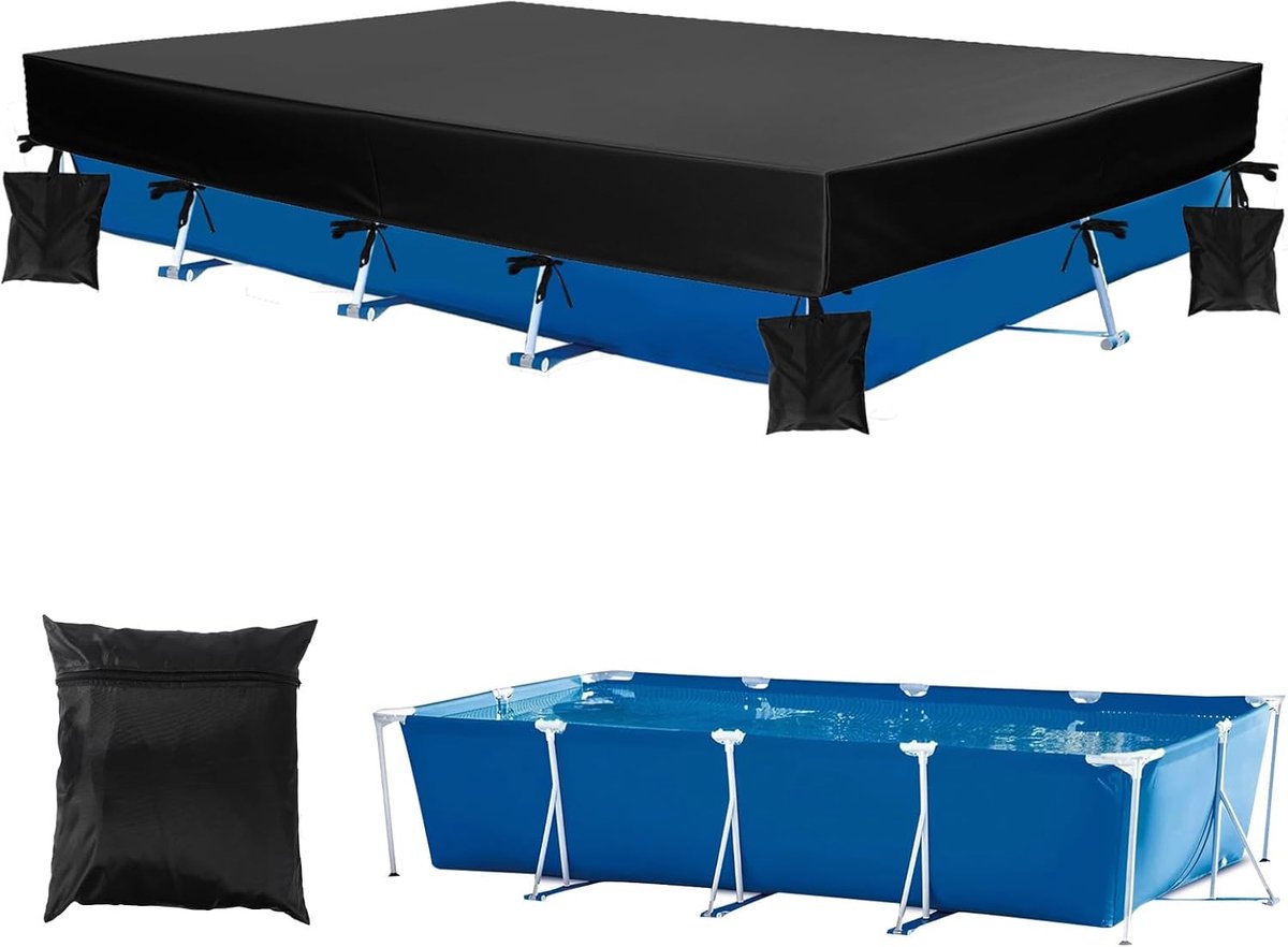SnelShoppen - Rectangulaire Zwembadafdekking 450x220x30cm, Robuust 210D Oxford Materiaal met 4 Zandzakken en 1 Opbergtas, Waterdicht voor Boven Grond