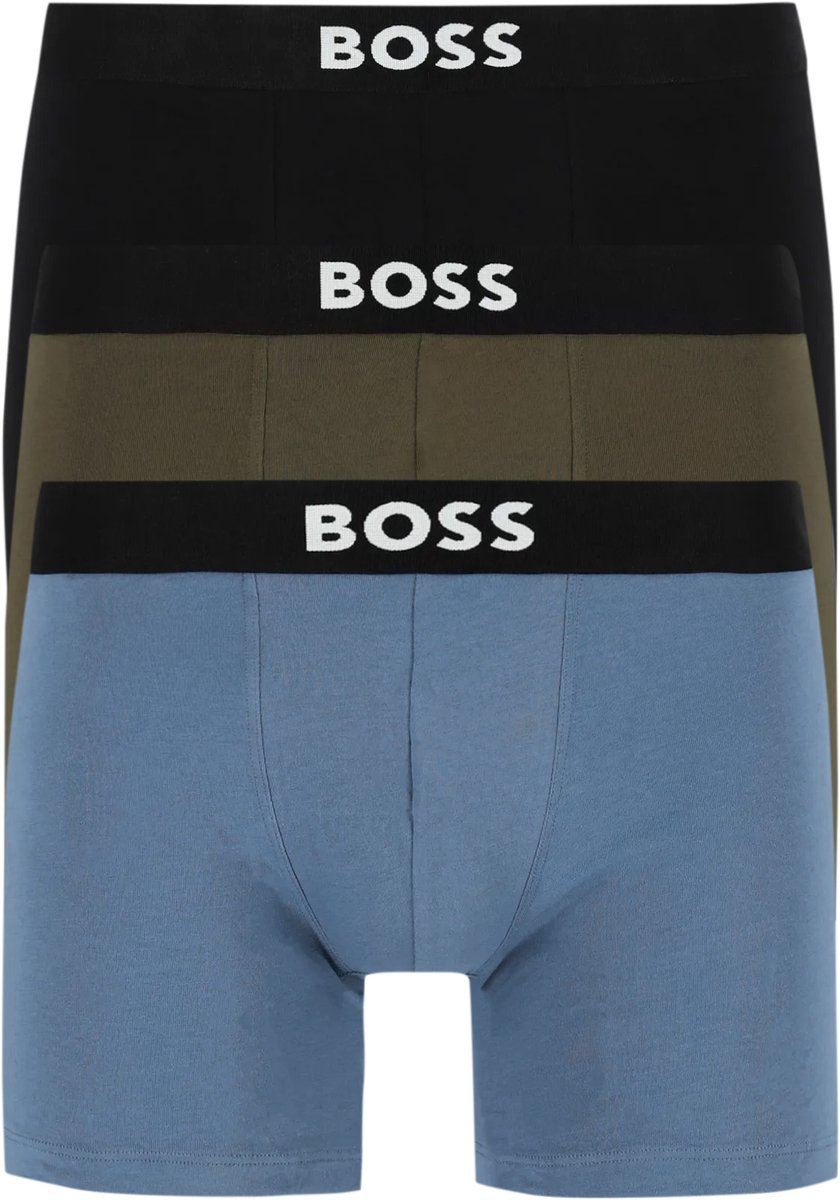HUGO BOSS ONE boxer briefs (3-pack) - heren boxers normale lengte - olijfgroen - kobalt- en donkerblauw