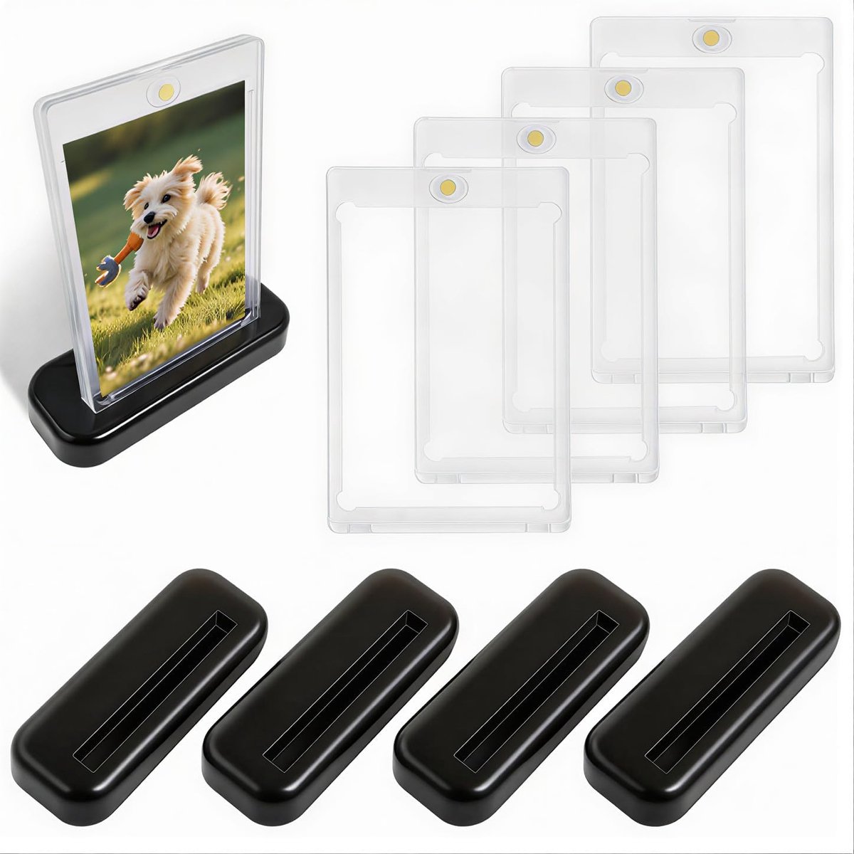 SnelShoppen - Magnetic Card Holders 4 Pack 35PT Toploader Kaart Houder met 4 Beschermhoezen en Kaartslots Transparant Waterdicht