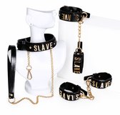 Luxe lederen bdsm slaaf set - 100% echt leer - Handboeien - Voetboeien - Halsband met ketting - One size - Unisex