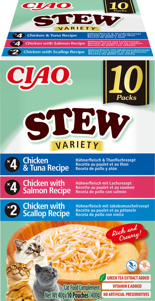 INABA CIAO Stew Kattenvoer Natvoer 3 Smaken Maaltijdzakjes 10x40g