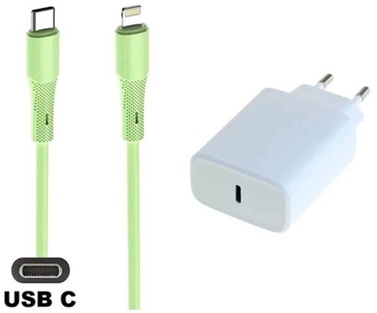 OneOne 20W snellader en screenprotector van glas voor iPhone 12 + 1,0m USB C naar Lightning kabel. PD lader. Universele oplader adapter. Glazen screenprotector past op Apple iPhone 12