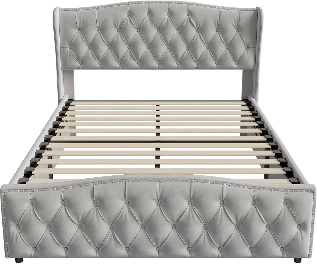 Opbergbed 160 X 200 Cm Grijs - met Fluwelen Bekleding - voor Slaapkamer