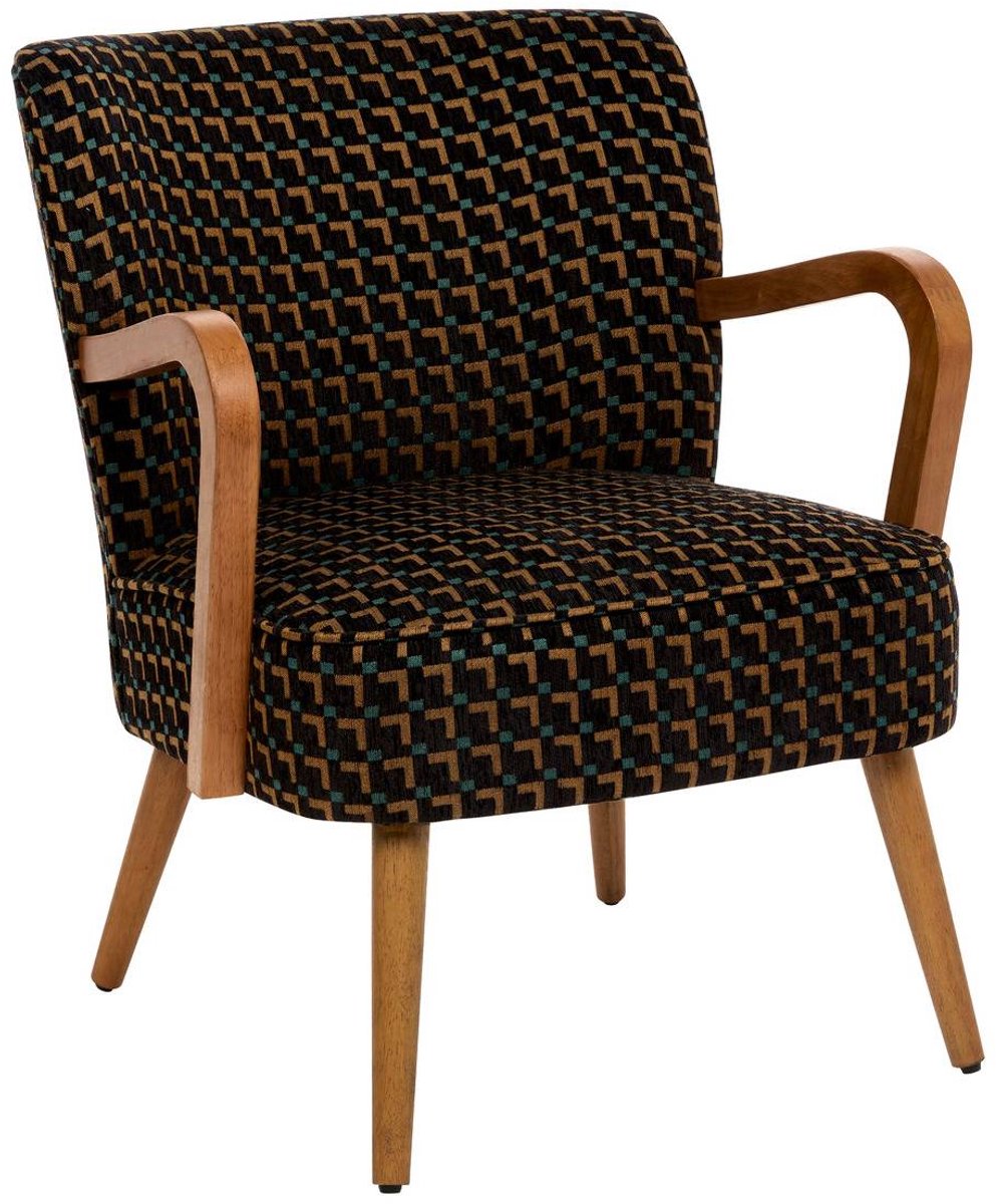 CHIARA vintage fauteuil van chenille met rubberhout onderstel