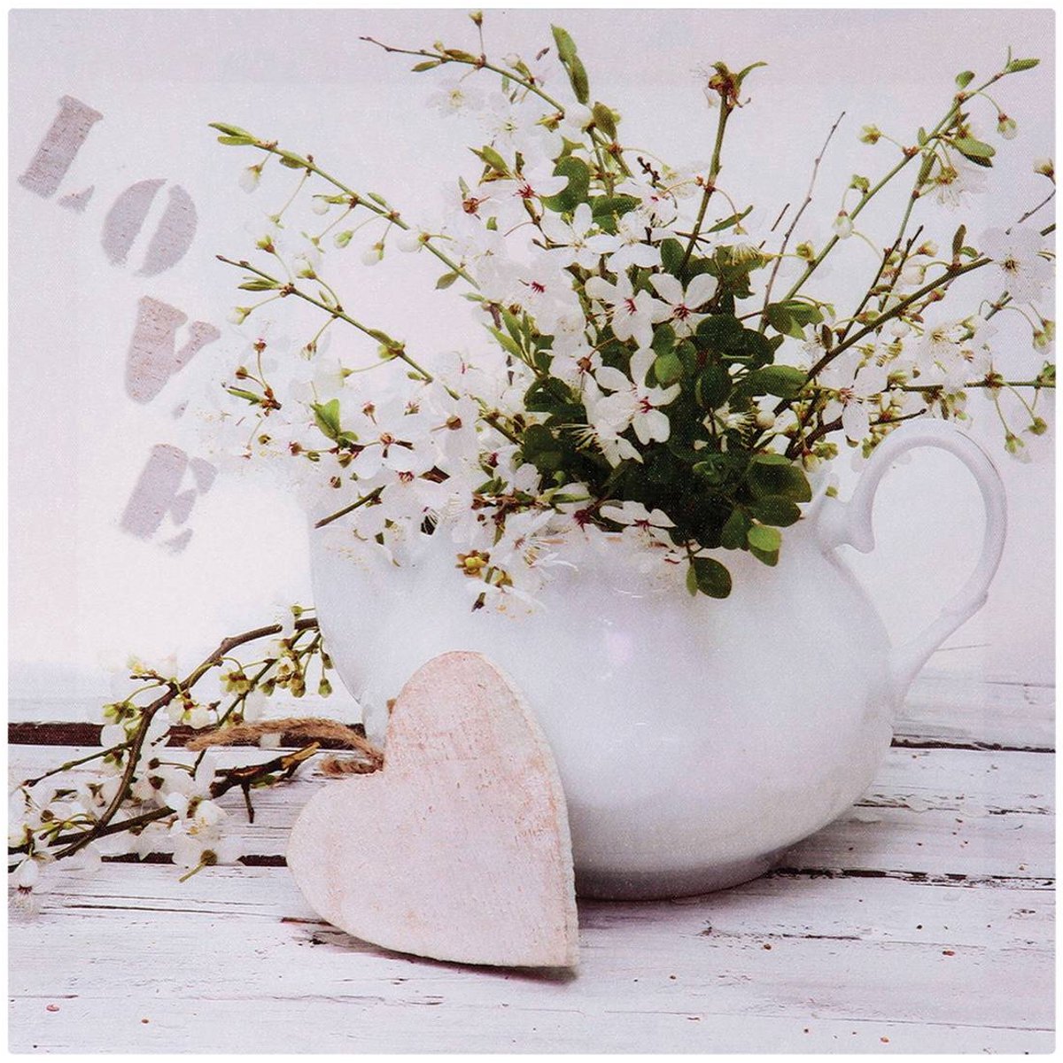 Romantisch bedrukt canvas met houten lijst HEART