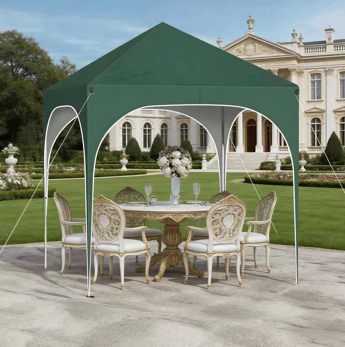 Partytent Paviljoen 2 x 2 m - Verstelbare Hoogte - Metaal - Groen - Waterdicht - Afneembare Zijkanten