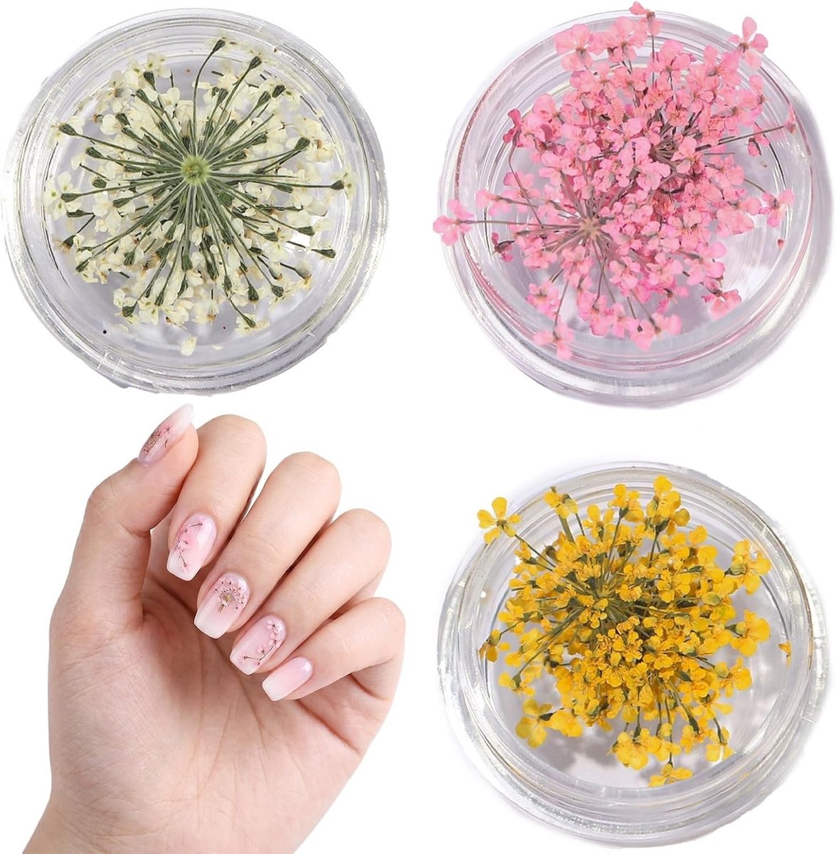 Droogbloemen set voor nagels, 3 stuks echte gedroogde bloemen, DIY nagelkunst, gelnagelaccessoires, nageldesign decoratie, manicure, creatief nagelontwerp