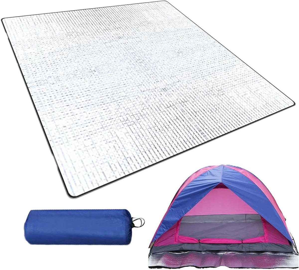 Kampeermat Aluminiumfolie - Tentmat Schuimkussen - Comfortabel Kamperen - Thermische Isolatie - 200x200 cm - Zilver