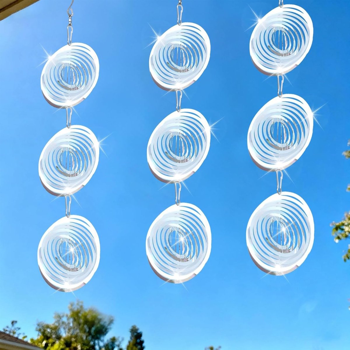 SnelShoppen - Pack van 9 Sun Catchers voor Vogelbescherming, Weerbestendige 3D Windgong van RVS voor Tuin, Balkon en Vijver, Effectief Tegen Duiven