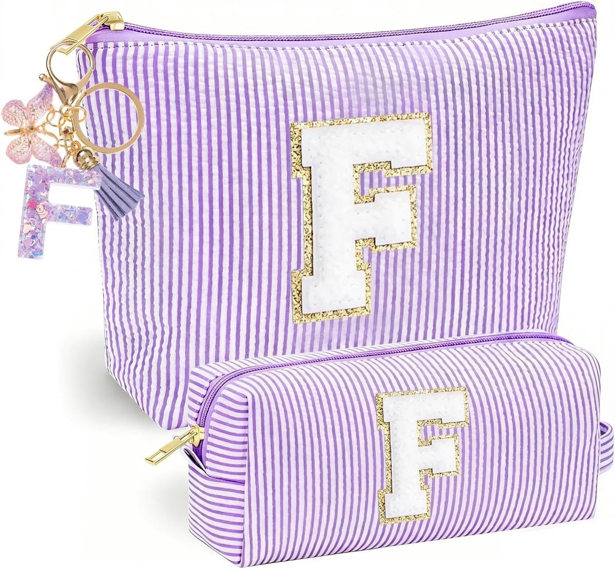 Gepersonaliseerde Make-up Tas met Vlinder Kwastje en Sleutelhanger voor Meisjes, Perfect voor Cosmetica en Accessoires