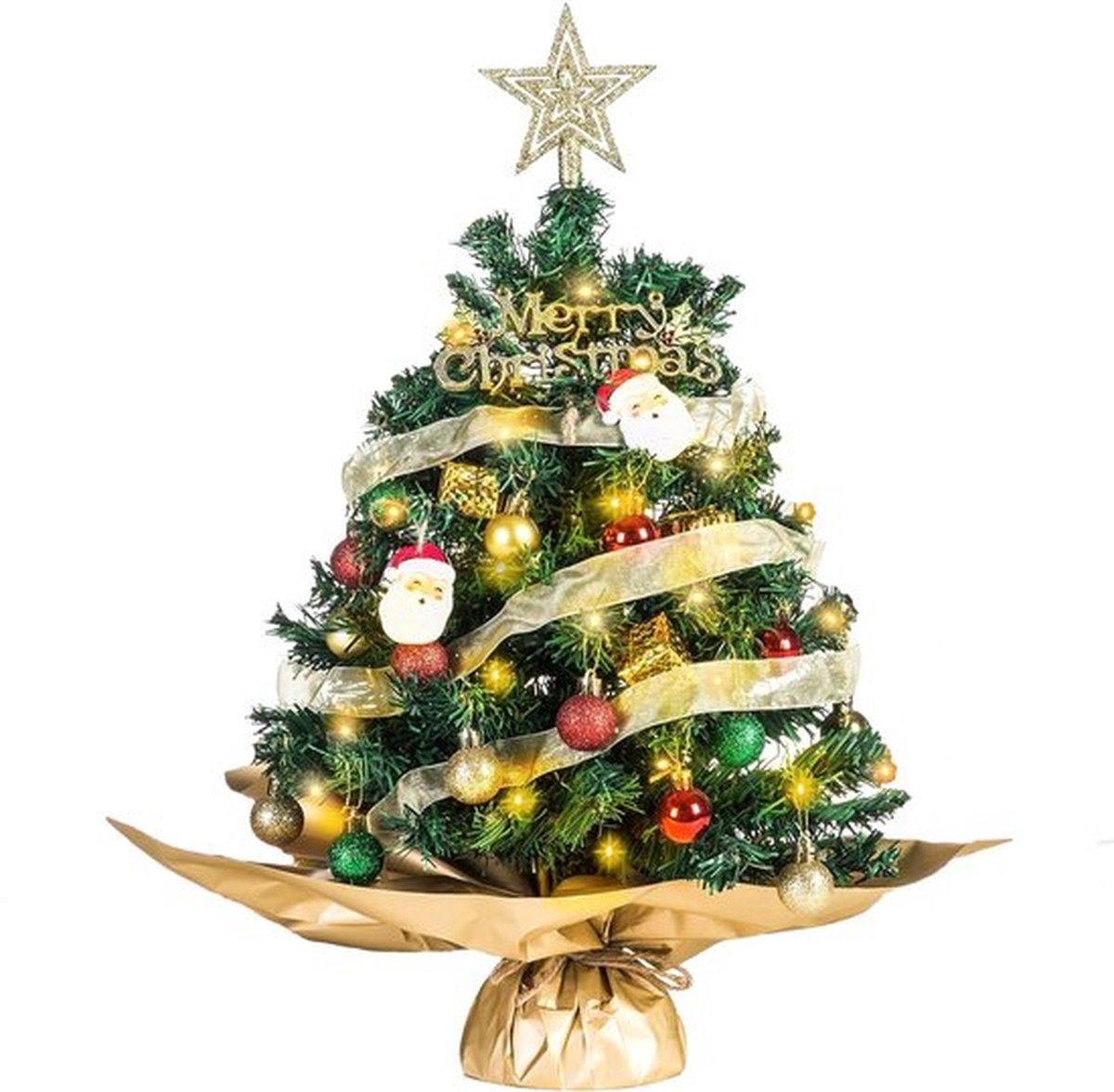 Kunstkerstboom, DIY Kerstboom, mini kerstboom met LED-verlichting, doe-het-zelf kerstboom, 45 cm, tafelversiering