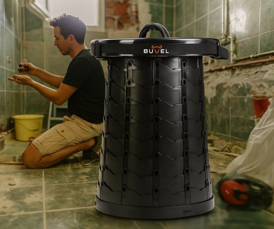 Buvel® Telescopische toilet kruk, Draagbaar mobiel toilet, Opvouwbaar toilet, Campingtoilet met wc-bril en deksel, Zwart van Buvel® — afbeelding 5