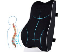 Auto Lendensteun Memory Foam Kussen - Ergonomisch Rugkussen Voor Autostoel - Bureau Stoelkussen - Lage Rugsteun - Zwart Geheugenschuim Kussen - Universele Rugondersteuning Voor Auto Kantoor Thuis - 4 Seizoenen