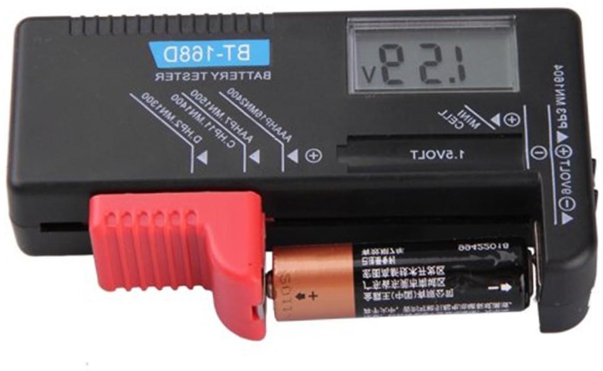 Digitale Batterijtester - Batterijmeter Voltmeter - Batterijen Controleren - Universeel LCD Display - 11.2 x 6 x 2.5 cm - Zwart