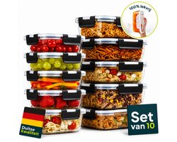 Uandu Glazen Vershoudbakjes – Meal Prep Bakjes – Luchtdicht & BPA-vrij – Magnetron Bakjes met Deksel - Diepvriesbakjes – 10 Stuks - 1L / 370ml – Glas