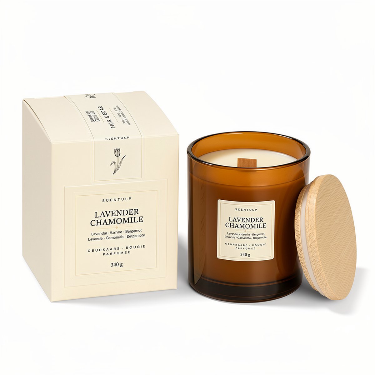 Scentulp - Geurkaars Lavender Chamomile - Sojawas met houten lont