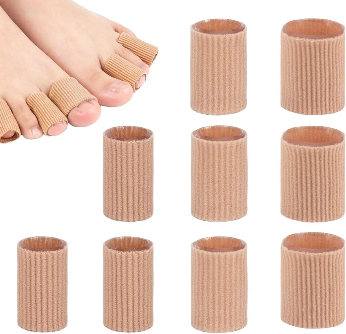 Siliconen teenbeschermers - 9 stuks, op maat te snijden, voor blaren, likdoorns en drukplekken, Beige, comfortabele bescherming voor grote en kleine tenen