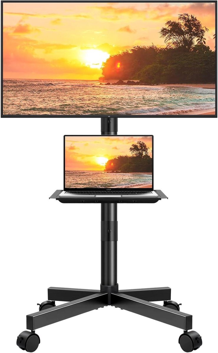 Mobiele TV standaard - Draaibare TV kar - Presentaties en films - In hoogte verstelbaar - 58-152 cm schermen - Zwart