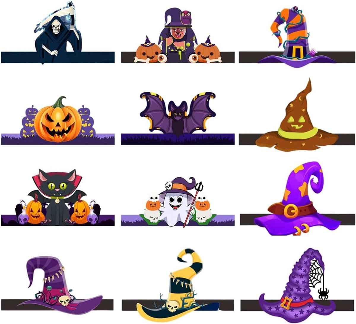 12 Stuks Halloween Feesthoeden DIY Kinderen Feesthoeden Carnaval Verjaardag Kostuum Hoed Decoratieve Papieren Hoed Unisex Kinderfeest Benodigdheden Cosplay Accessoires
